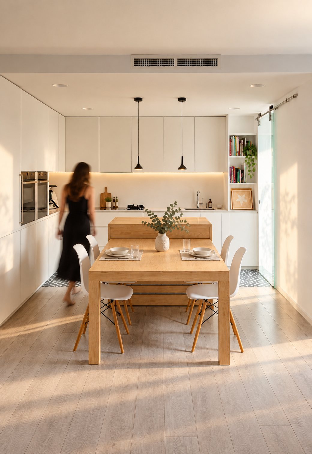 Cocina comedor terminada con luz de tarde